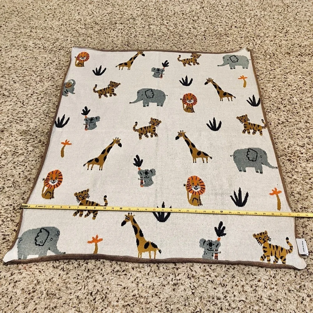 Kanodia BABY BLANKET Safari Jungle Elephant Tiger Giraffe 100% Cotton Knit Throw